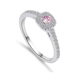 Sterling Silver 1 Carat High Carbon Pink Diamond Ring 14K Gold  Size 6 New
